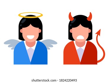 icon girl angel and girl demon. moral choice between good and bad. flat vector illustration.