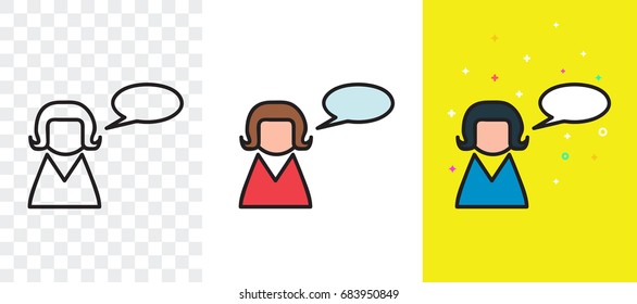 Icon of girl talking in chat, contour icon, flat style, transparent background, woman leading conversation, support icon