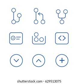 icon git repositories software subversion programming and coding set of milestone, branch, commit, fork, pull, push and hash symbol vector