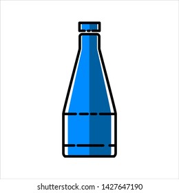 Icon Glass Bottle blue, flat style isolated white background