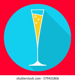 Icon with a glass of champagne in flat style a vector. Alcoholic drink.Champagne flute Merry Christmas and Happy New Year concept