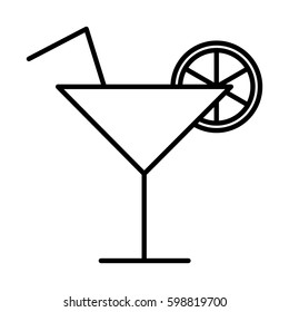 Icon glass with cocktail white contour on black background of vector illustration