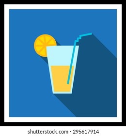 Icon of glass with drink, straw and citrus slice 