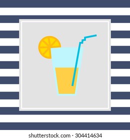 Icon of glass with drink, straw and citrus slice 