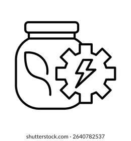 An icon of a glass jar containing a leaf and gear, indicating energy conservation and eco-efficient storage.