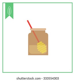 Icon of glass jar half-full with honey and honey dipper inside