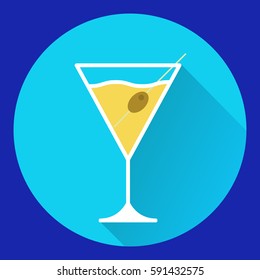 Icon with a glass of martini. Alcoholic drink cocktail in flat style a vector. An icon concept for design of the websites and infographic