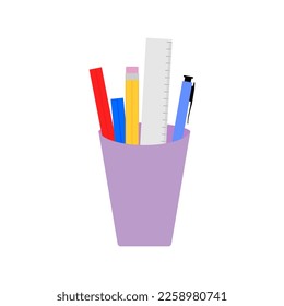 Icon of a glass with pencils. Pen. Vector illustration on a white background.