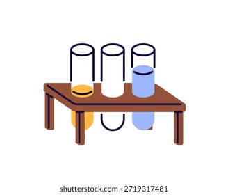 Ikone Glas Teströhrchen mit verschiedenen Fluiden. Chemische Experimente im Labor. Forschung im medizinischen Labor. Werkzeuge, Ausrüstung für Chemie. Flache, einzelne Vektorgrafik auf weißem Hintergrund