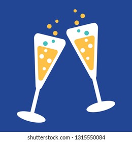 Сhristmas icon with glasses of champagne. Isolated vector illustration for winter holidays