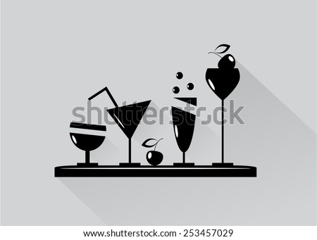 icon. Glasses on the shelf with wine and ice cream