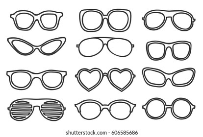 icon Glasses vintage hipster hand drawn vector set art illustration