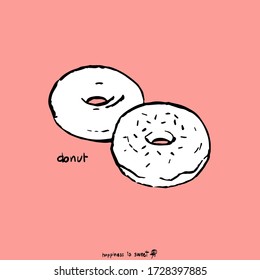 Icon glazed donut in sketch brush style. Isolated on pink background. Hand drawn vector illustration sweet. 2