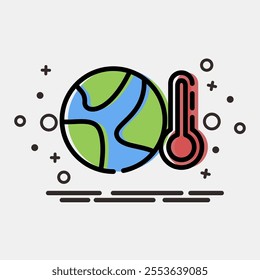 Icon global temperature rise. Global warming elements. Icon in MBE style.