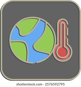 Icon global temperature rise. Global warming elements. Icon in embossed style.