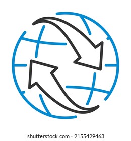 Icon Of Globe With Arrows. Editable Bold Outline With Color Fill Design. Vector Illustration.