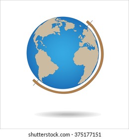 Icon globe. Blue and gray planet. Vector illustration.