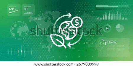 icon globe dollar and leaf illustration symbolizes green economy sustainable finance future of eco-friendly investment on a global scale