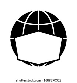 Icon of globe in face mask. Protection of planet from COVID-19 coronavirus infection or other biological or environmental danger. Vector Illustration 