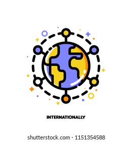 Icon of globe for international financial markets concept. Flat filled outline style. Pixel perfect 64x64. Editable stroke