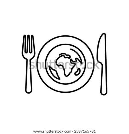 Icon of Globe, knife and fork. World Food day isolated on white background. Vector Illustration.