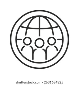 icon of globe with people group, world community, vector illustration, world coalition