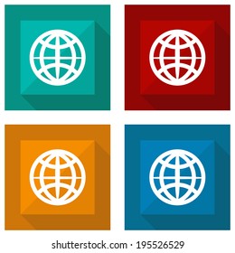 icon globe with shadow different colors. Vector illustrations