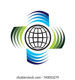 icon with globe and swoosh in color-vector drawing