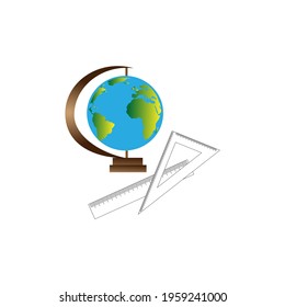 icon globe template and ruler isolated on white background. illustration