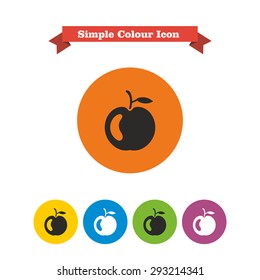 Icon of glossy apple with stem and leaf 