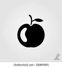 Icon of glossy apple with stem and leaf 