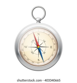 Icon glossy compass with wind rose. Vector illustration isolated on a white background.
