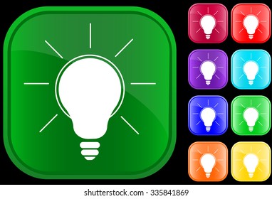 Icon of a glowing lamp on shiny square buttons