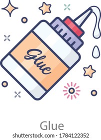 Icon of glue bottle, a sticky stationery item in modern flat style 
