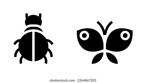 icon Glyph beetle and butterfly. editable color.