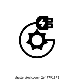 Icon Glyph charging powered by sun energy. Free energy, ecology, renewable, green energy and solar power plant concept. Black and Semi Solid icon.