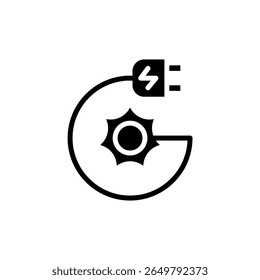 Icon Glyph charging powered by sun energy. Free energy, ecology, renewable, green energy and solar power plant concept. Black and Solid icon.