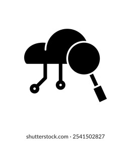 Icon Glyph cloud system magnify. Solid style.