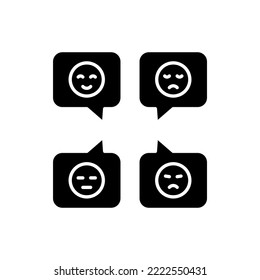 icon glyph emoji, emoticon, expression, customer, feedback, rating, review, chat, communication, bubble chat. editable color. glyph or solid black icon style.