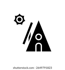 Icon Glyph green house with solar panel. Free energy, ecology, renewable, green energy and solar power plant concept. Black and Solid icon.