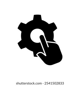 Icon Glyph hand clicking setting gear. Solid style.