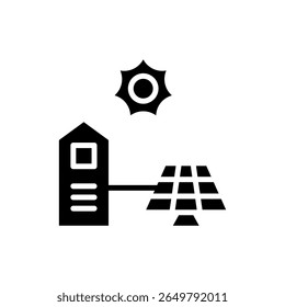 Icon Glyph Haus mit Sonnenkollektor. Freie Energie, Ökologie, Erneuerbare, Grüne Energie und Solarkraftwerkskonzept. Schwarz und stetig Symbol.