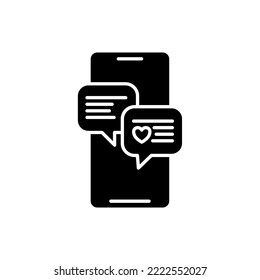 icon glyph love, like, comment, chatting, bubble chat, feedback, review, care, worldwide, online. editable color, glyph or solid black icon style.