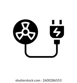 Icon Glyph nuclear energy and plug charge. Renewable energy, ecology and energy alternative. Solid Black icon concept