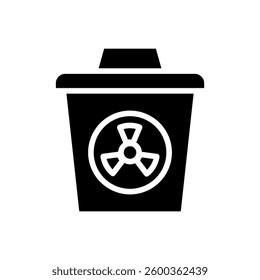 Icon Glyph nuclear waste trash bin. Renewable energy, ecology and energy alternative. Solid Black icon concept