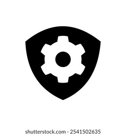 Ajuste del engranaje del escudo del glifo del icono. Estilo sólido.