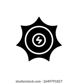 Icon Glyph sun energy. Free energy, ecology, renewable, green energy and solar power plant concept. Black and Solid icon.