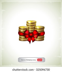 Icon of gold coins with a red bow
