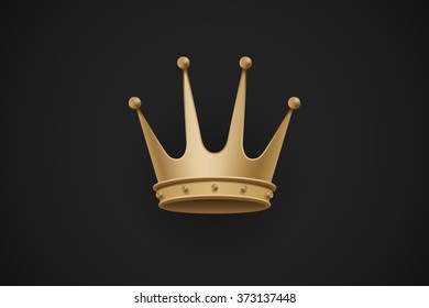 Icon of gold royal crown on a dark black background. Vector Illustration