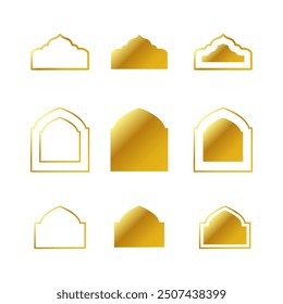 Icon Gold Silver Flat set Islamic frames oriental style objects arabic shapes windows and arches traditional ornamental
